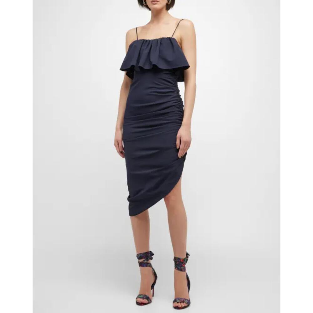 Cinq à Sept Christa Ruffle Asymmetric Dress in Navy Women's Size 2